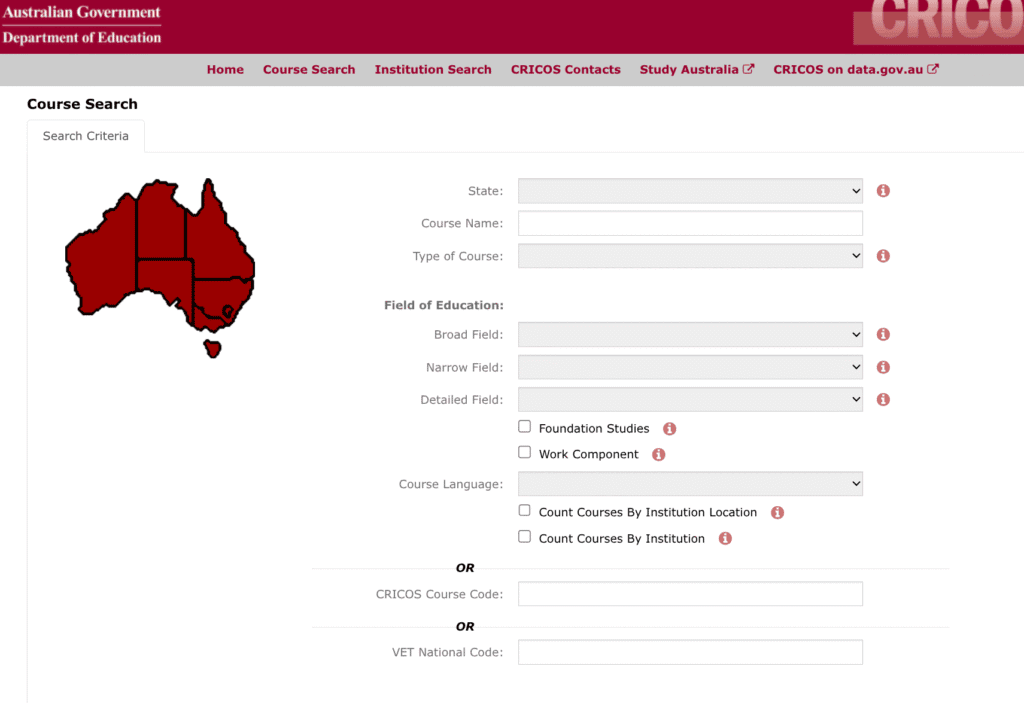 Cricos Education Website